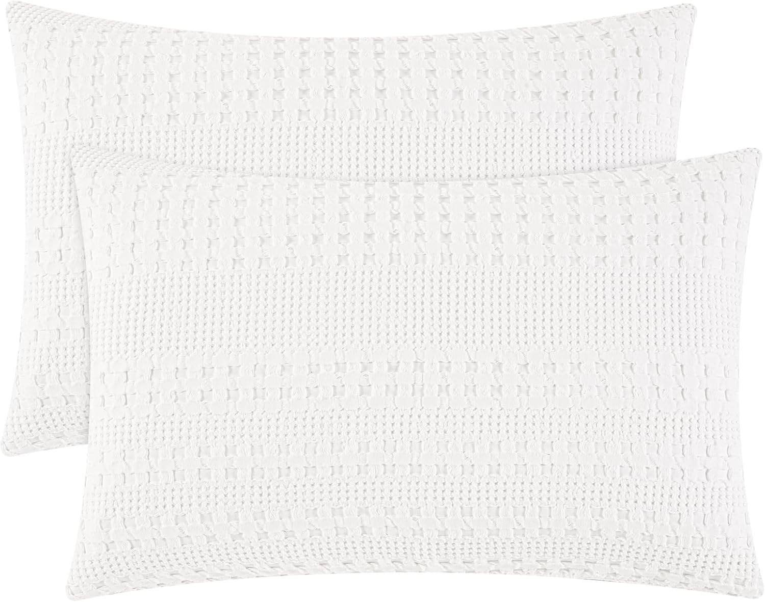 Phf 100% Cotton Waffle Pillow Shams King Size, 2 Pack 20" x 36" Soft Skin-Friendly Pillowcases, No Filling, Aesthetic Woven and Breathable…