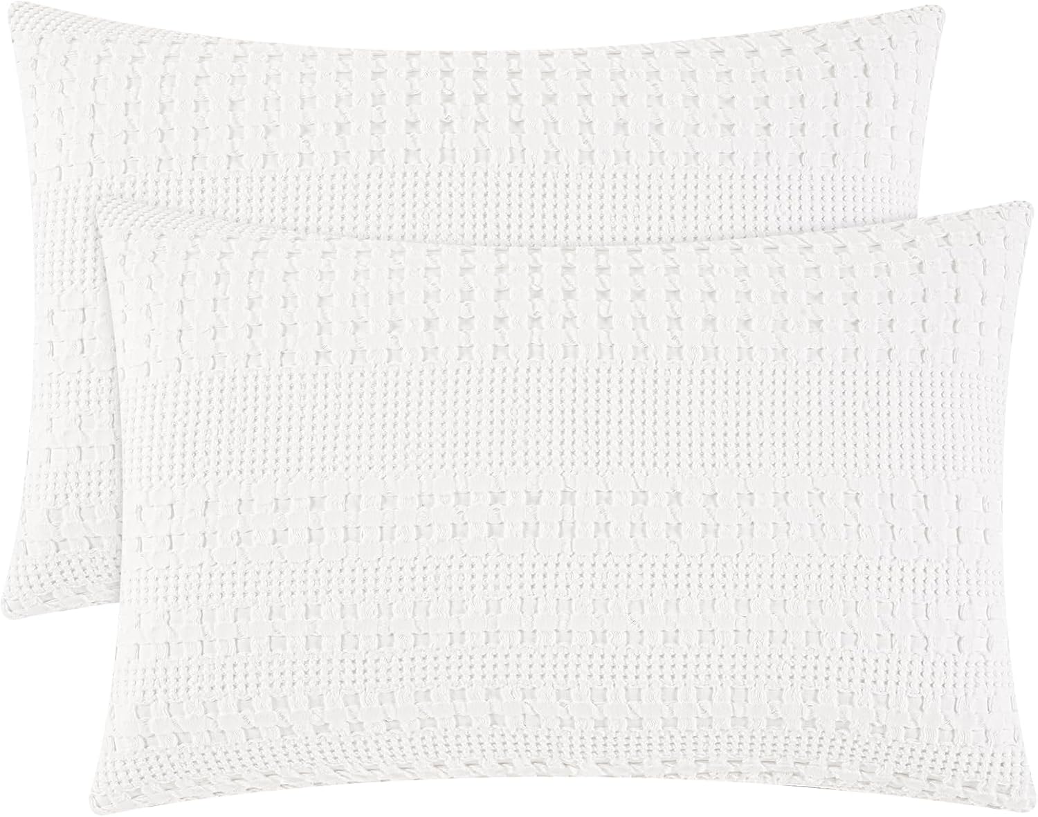Phf 100% Cotton Waffle Pillow Shams Standard Size, 2 Pack 20" x 30" Soft Skin-Friendly Pillowcases, No Filling, Aesthetic Woven and Breatha…