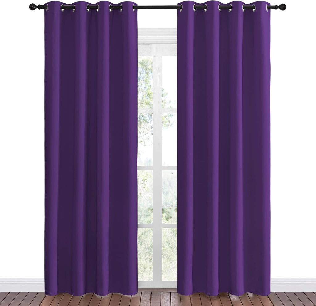 Nicetown Purple Blackout Curtains 86 inches Long, Niose Reducing and Thermal Insulated Room Darkening Curtains for Girls Bedroom Living Roo…