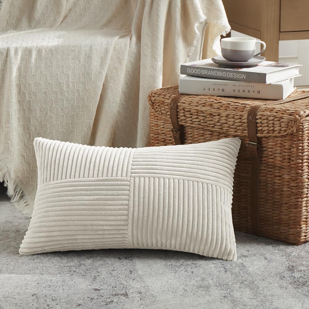 Fancy Homi 2 Packs Cream Lumbar Decorative Throw Pillow Covers 12x20 Inch for Living Room Couch Bed Sofa, Rustic Farmhouse Boho Home…