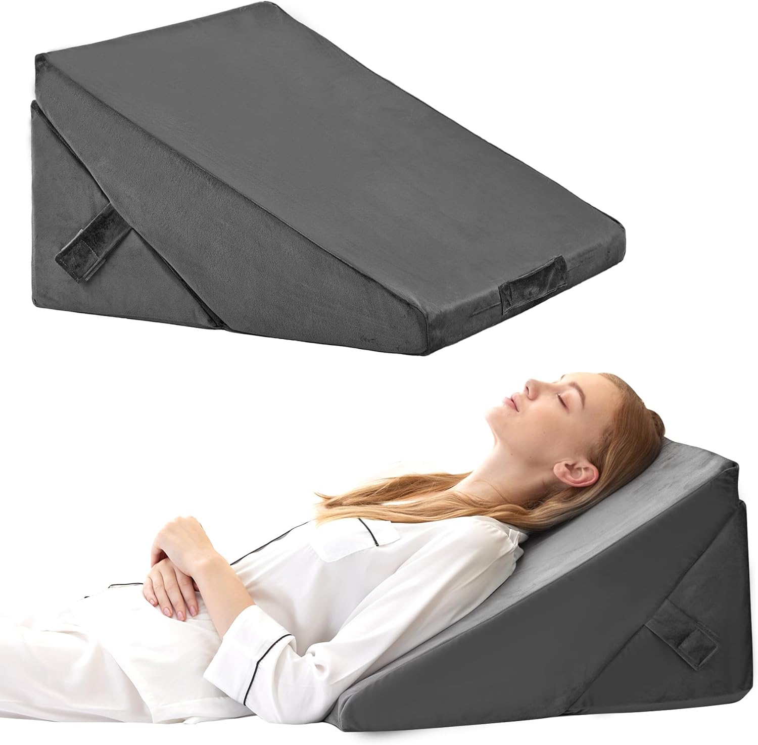 Bedluxe Wedge Pillow for Sleeping, Adjustable 9&12 Inch Foldable Bed Wedge Pillow Set, Orthopedic Memory Foam Triangle Pillows Wedge, 7-in-…