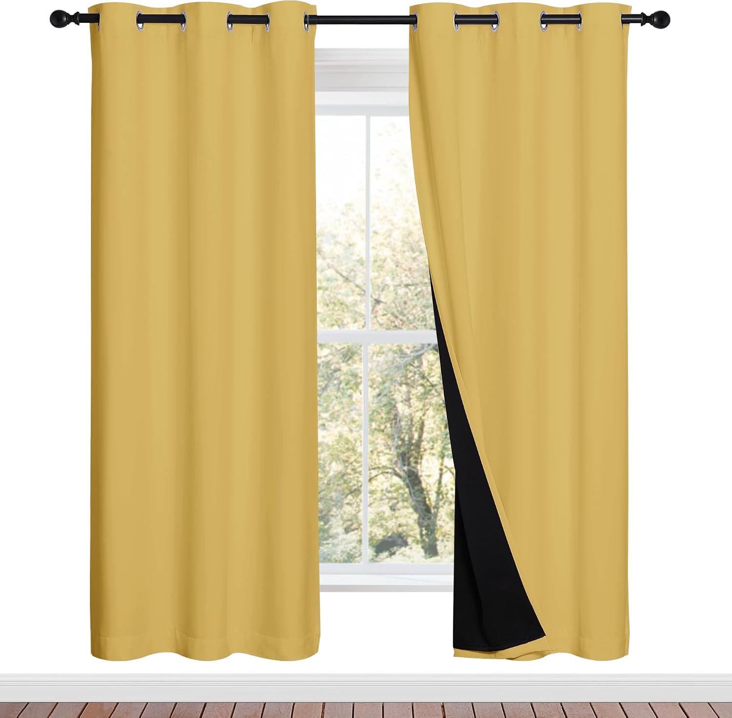 Nicetown Bright Yellow Full Shade Curtain Panels, Pair of Energy Smart & Noise Blocking Out Blackout Drapes for Dining Room Window, Thermal…