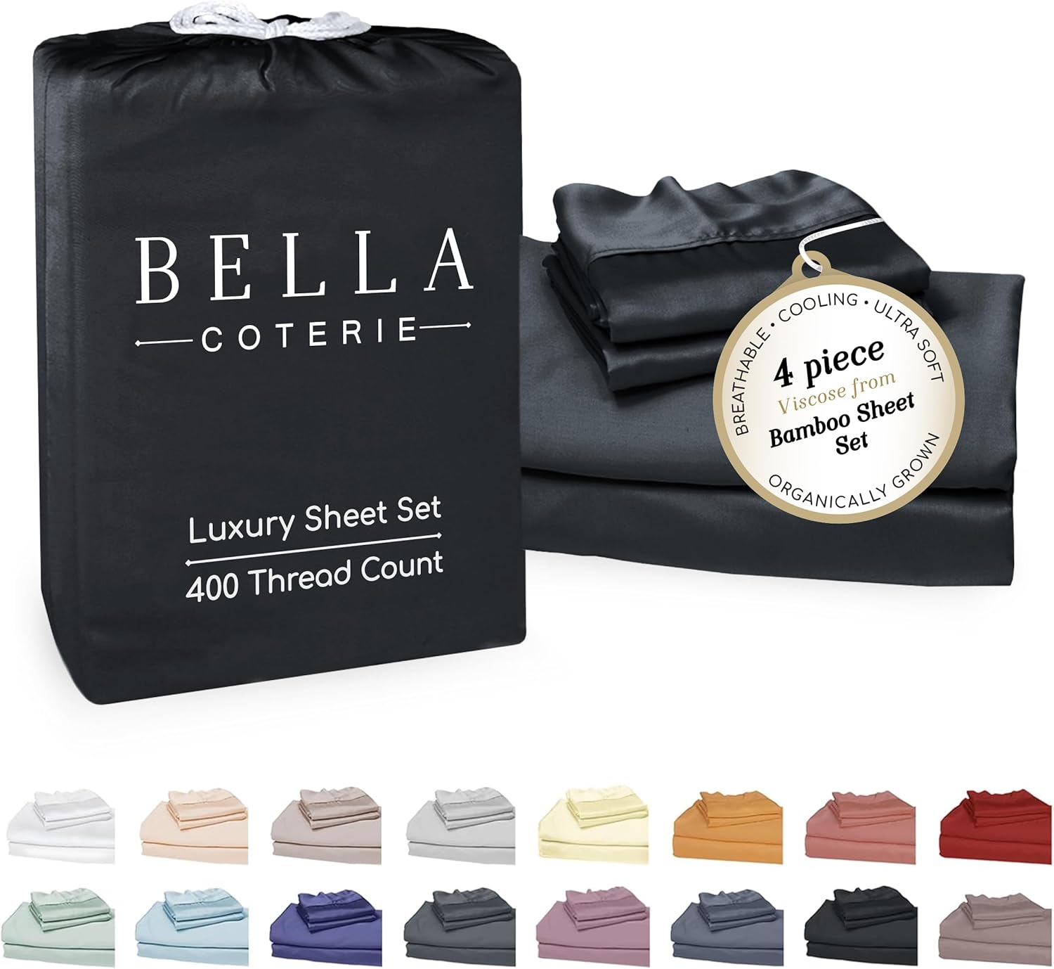Bella Coterie Luxury Bamboo Viscose King Size Sheet Set | 100% Organically Grown | Ultra Soft | Cooling for Hot Sleepers | 18" Deep…