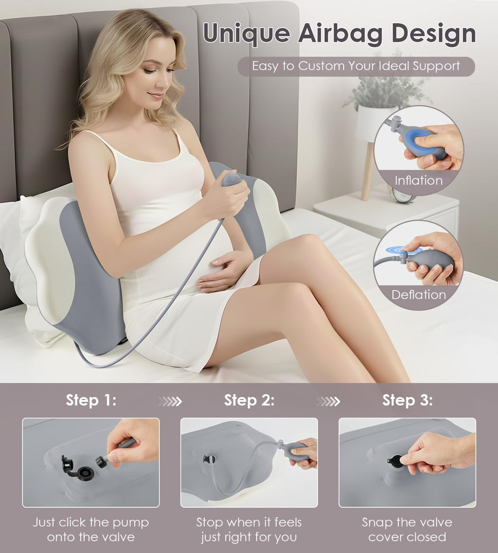 Donama Memory Foam Pregnancy Pillow- with Adjustable Air Bag for Back/Legs/Belly/HIPS Support, W-Shaped Pregnancy Wedge Pillows for Sleepin…