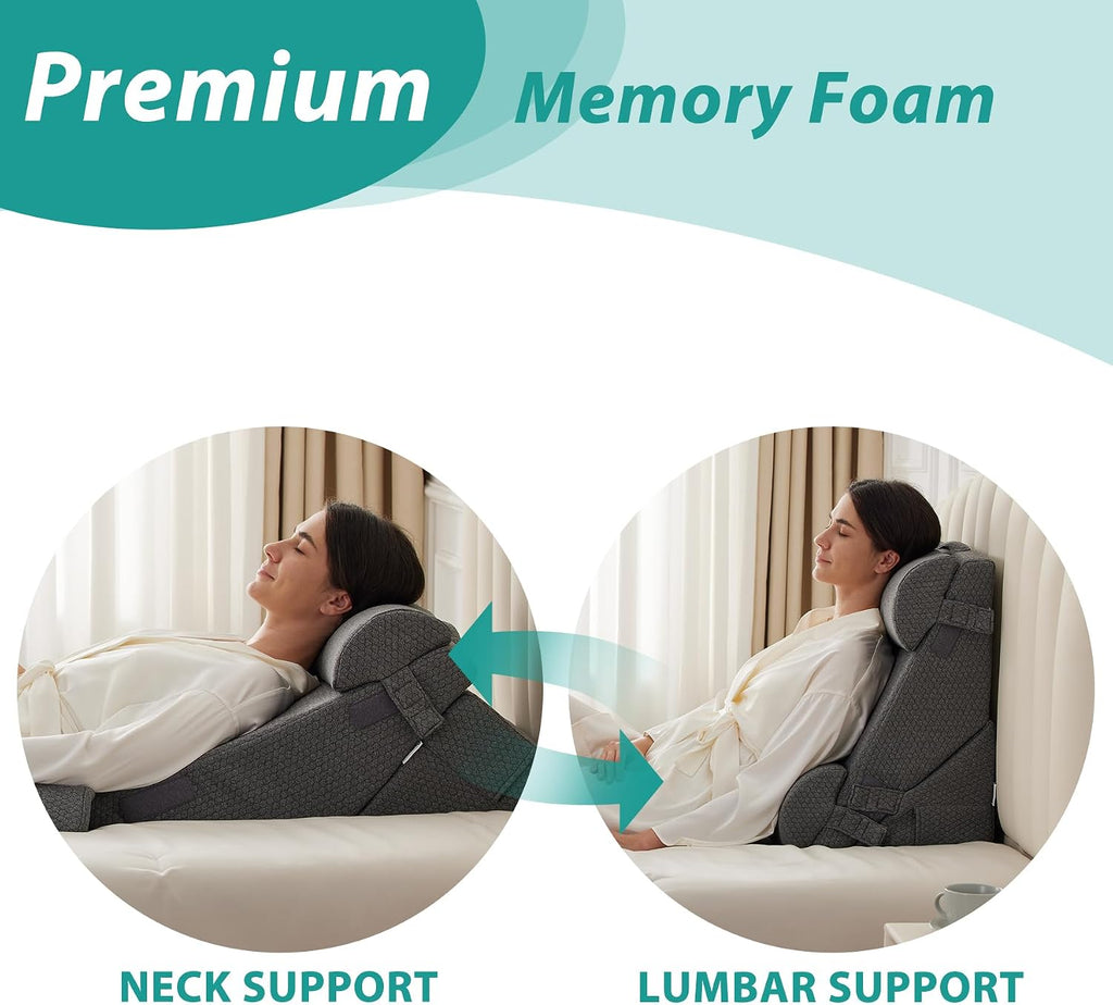 Bedluxe Adjustable 4pcs Bed Wedge Pillow Set, Memory Foam Wedge Pillow Post Surgery for Back, Neck, Leg, Pillow Wedge for Sleeping, Sittin…