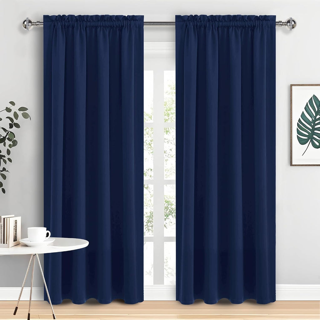 Dwcn Navy Blue Blackout Curtains for Living Room 84 Inch Length 2 Panels Set, Window Drapes Thermal Insulated Room Darkening Rod Pocket Cur…