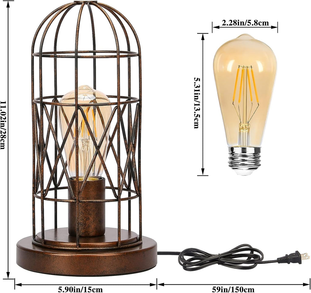 Seaside village Small Touch Lamp, Industiral Bedside Table Lamps with Antique Bronze Cage, 3 Way Dimmable Nightstand Steampunk Edison…