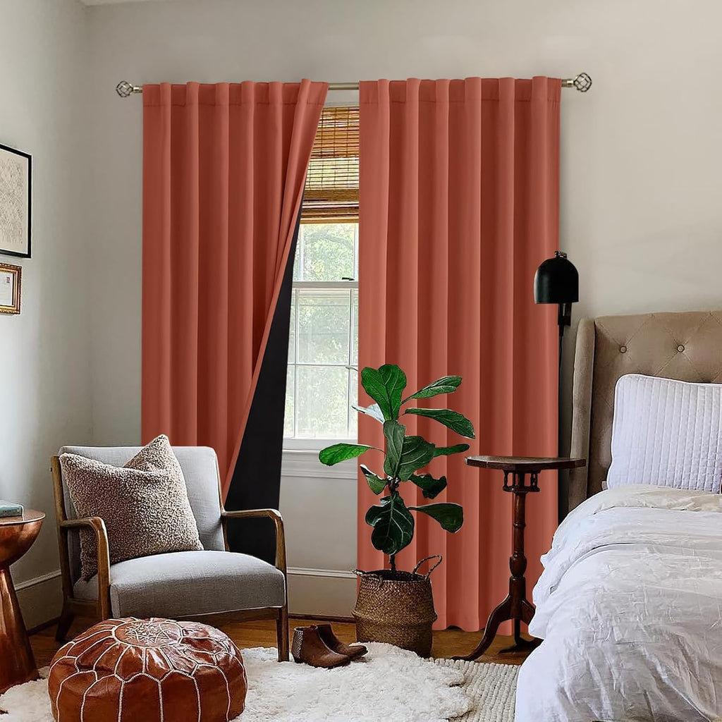 BGment Terracotta 100% Blackout Curtains 84 Inches Long with Thermal Insulation Liner, Noise Cancelling Double Layer Room Darkening Rod…