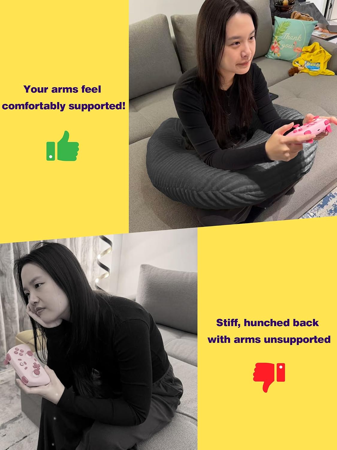 Gaming Crochet Pillow for Lap Support Lap Desk Pillow Setting in Bed or Sofa, U-Shaped Arm Pillows for Adults, Reading Pillow for Gaming…