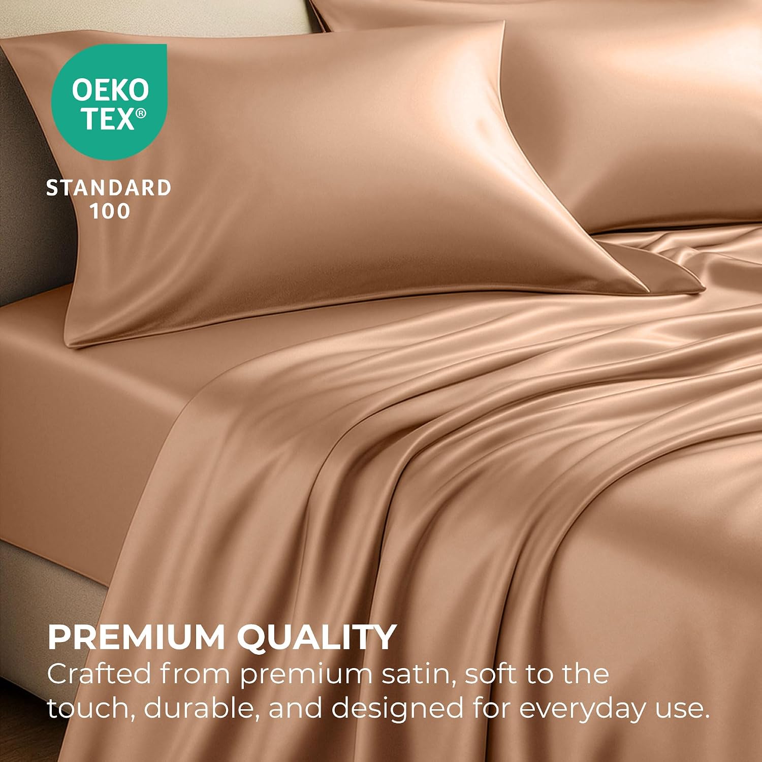 PureBedding Satin Sheets Twin [3-Piece, Rose Gold] Hotel Luxury Silky Bed Sheets - Extra Soft 1800 Microfiber Sheet Set, Wrinkle, Fade, Sta…