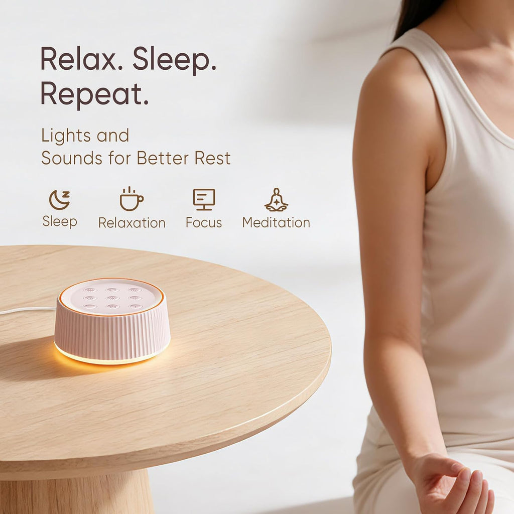 Kipcush® Noise Machine, White Noise Sound Machine for Baby & Adults, 26 Soothing Sounds, 8 Night Light Colors, Tap Control
