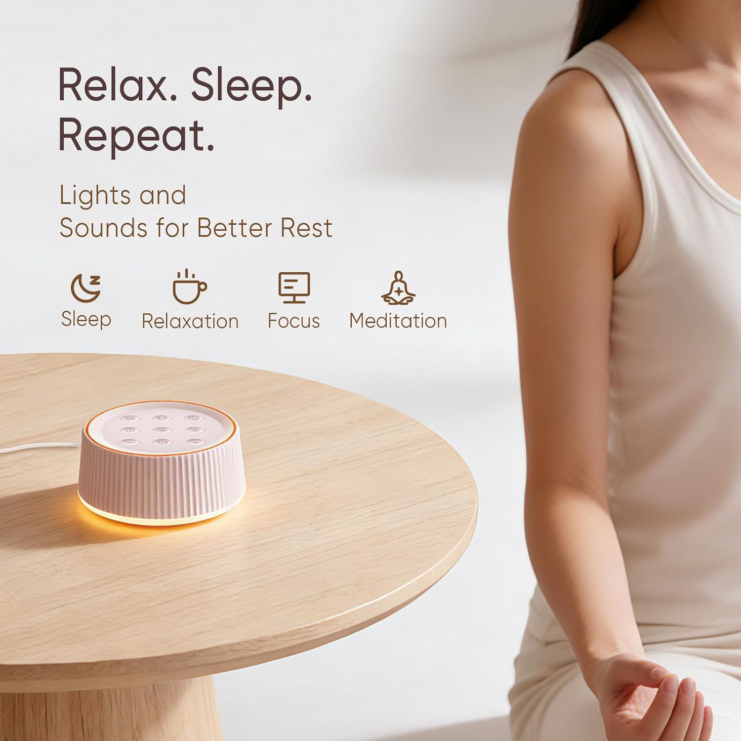 Kipcush® Noise Machine, White Noise Sound Machine for Baby & Adults, 26 Soothing Sounds, 8 Night Light Colors, Tap Control