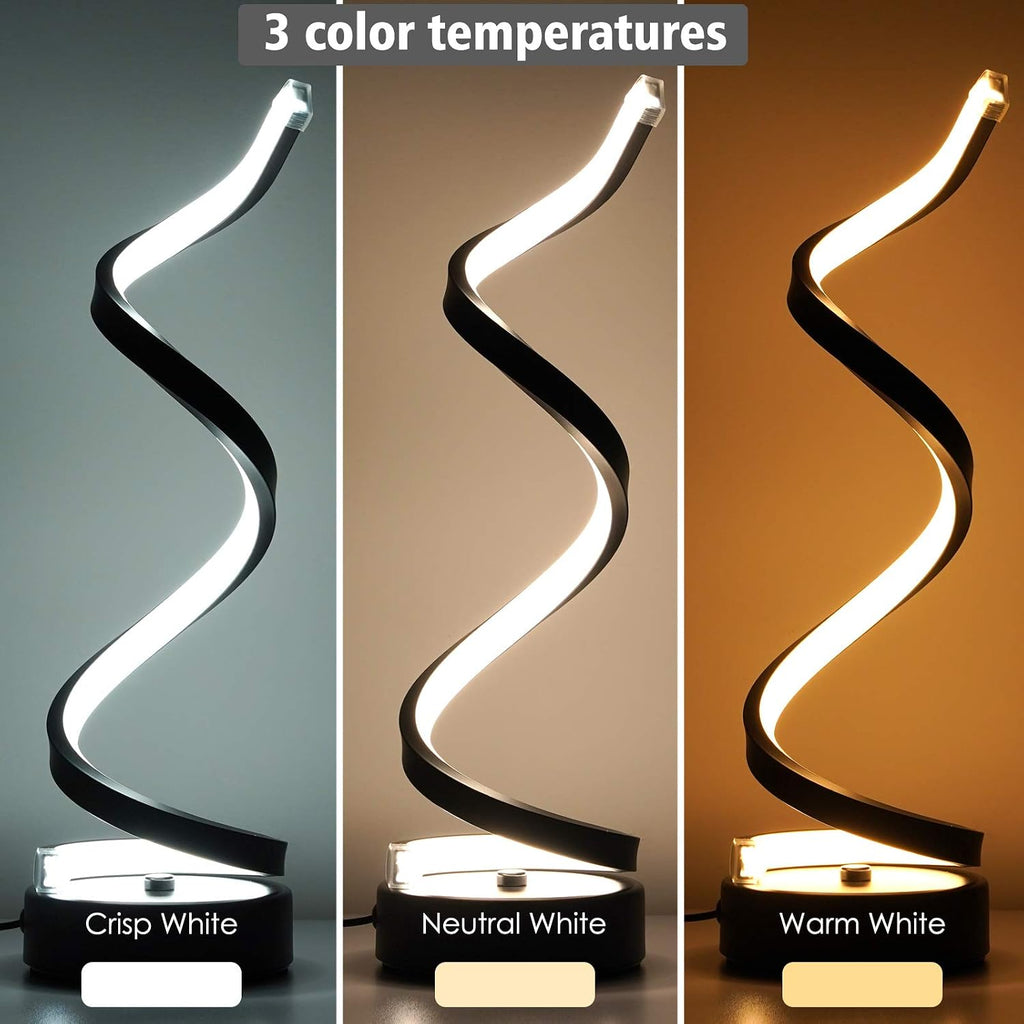 NUÜR Classic Spiral LED Table Lamp Black, Dimmable Metallic Bedside Lamp with Touch Controller, 3 Colour Temperature, 15.8 Inch Height…