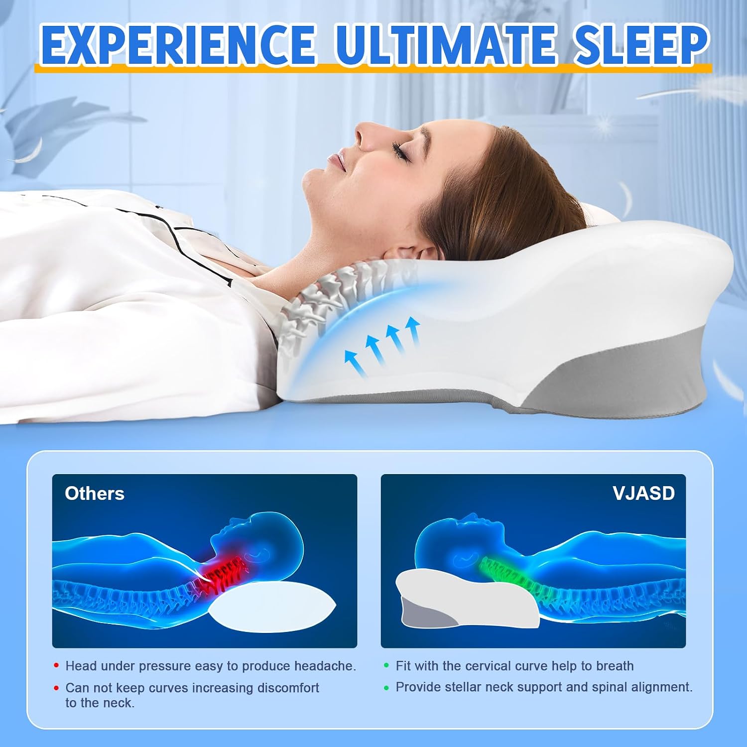 Puzzlandia Cervical Pillow for Neck Pain, Cooling Butterfly Pillow for Side Sleepers – Adjustable Orthopedic Contour Memory Foam Pillow, Cont…