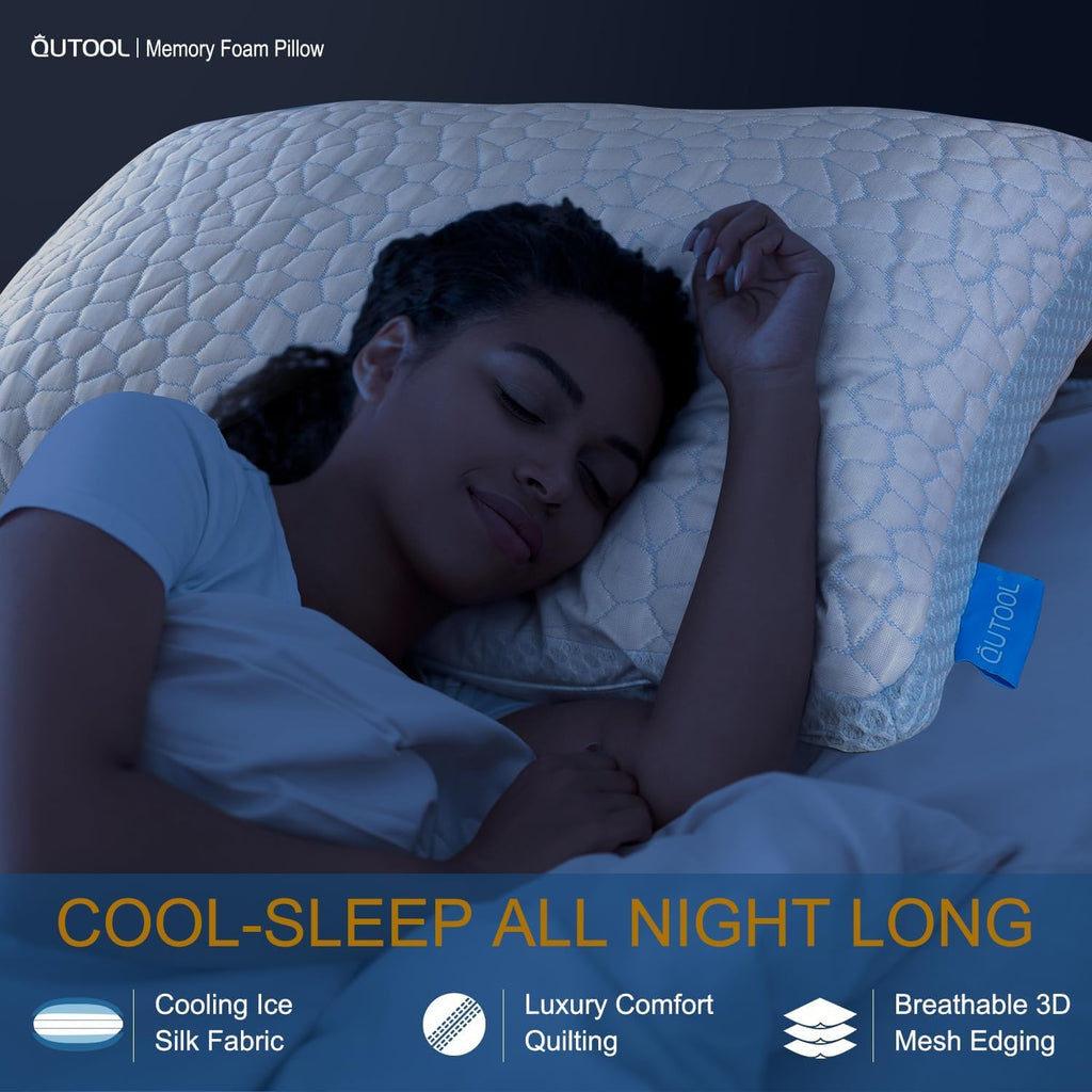 Qutool Enhanced Cooling Pillows for Sleeping, CertiPUR-US Shredded Memory Foam Pillows Standard Size Set of 2 for Hot Sleeper, Adjustable P…