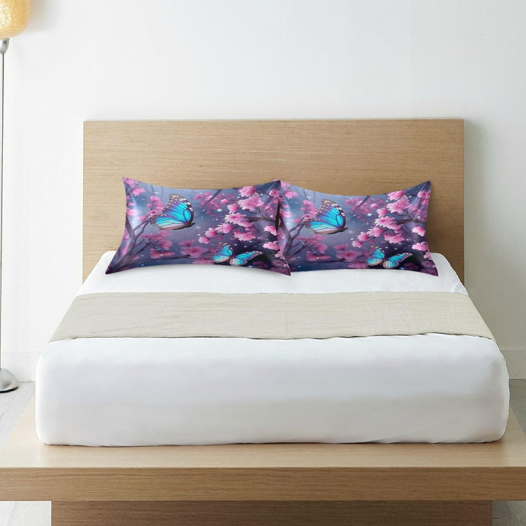 YETTASBIN Butterfly Flower Satin Pillowcase, Soft Breathable Silk Pillow Case with Envelope Closure for Hair and Skin, King Size 40 x 20…