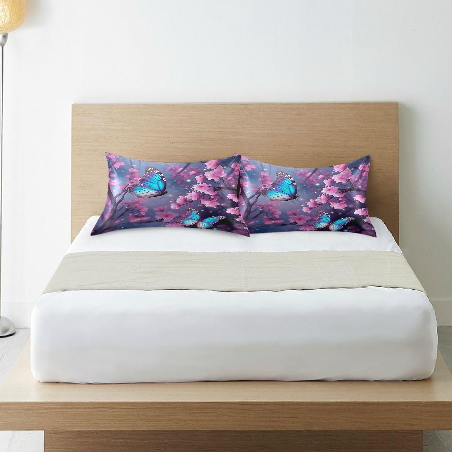 YETTASBIN Butterfly Flower Satin Pillowcase, Soft Breathable Silk Pillow Case with Envelope Closure for Hair and Skin, Standard Size 26 x…