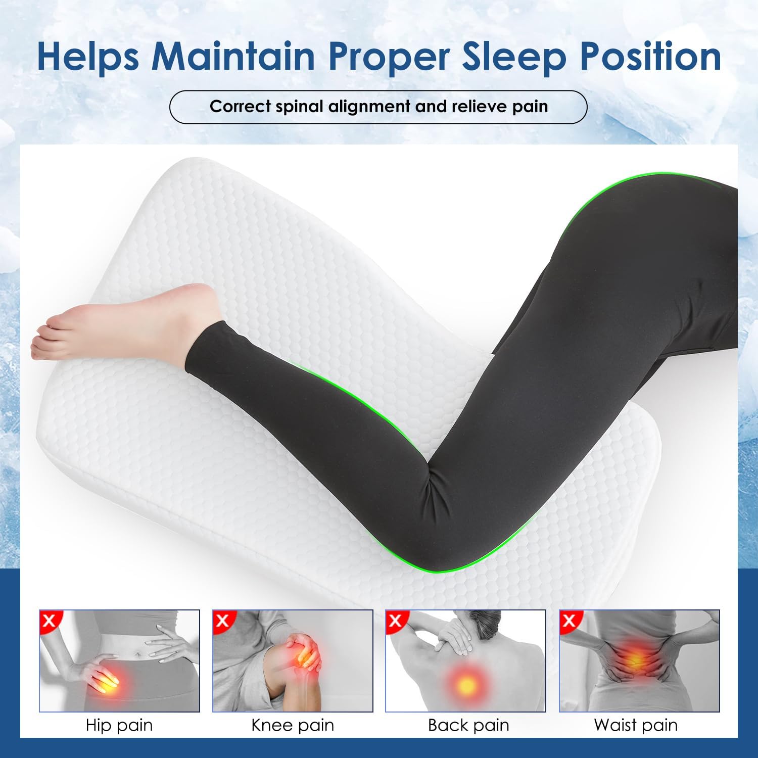 Livemy Leg Pillow for Side Sleepers, Memory Foam Knee Pillow for Side Sleeping, Leg Elevation Pillow for Hip/Back/Sciatica Helps Spi…