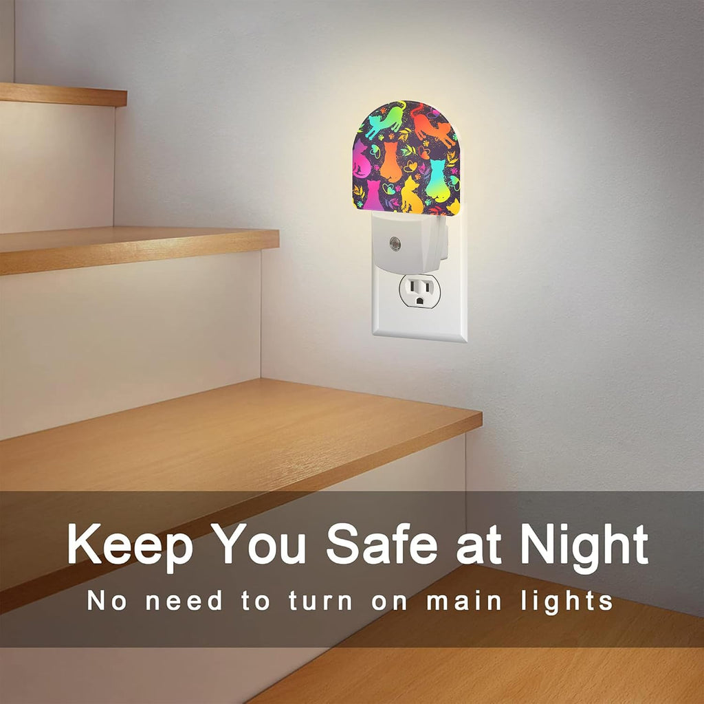 Colorful Cat Silhouettes Night Light, Cute Kittens Hearts and Paw Prints Dusk to Dawn Night Light Plug in,0.5w Energy Saving Sleep…