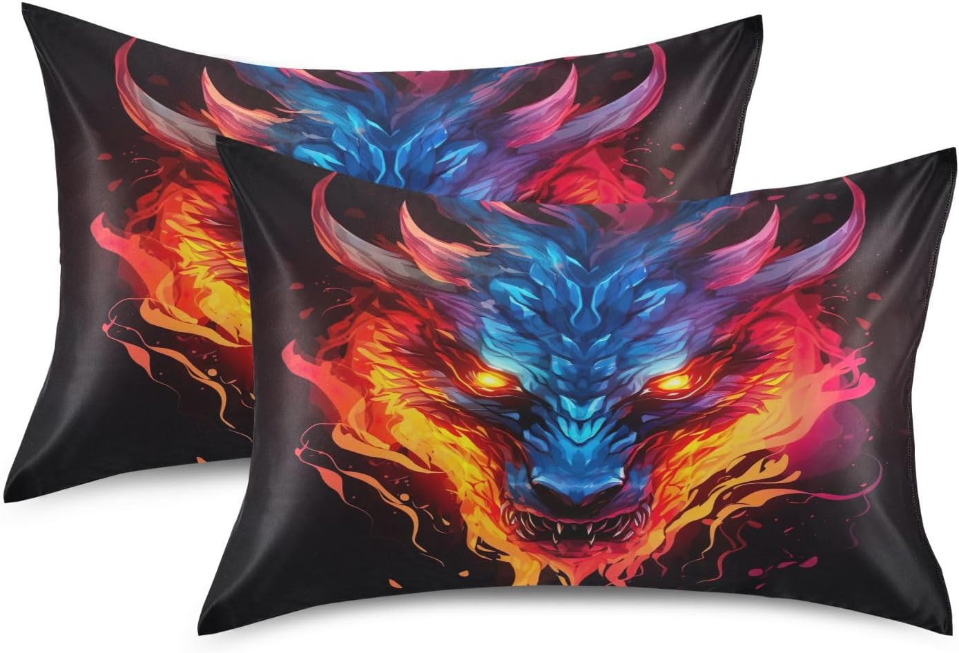 Dragon Fire Pillow Covers Silk Pillowcase for Hair and Skin Soft Breathable Smooth Cooling Satin Pillowcase Standard Size Pillow Case for…