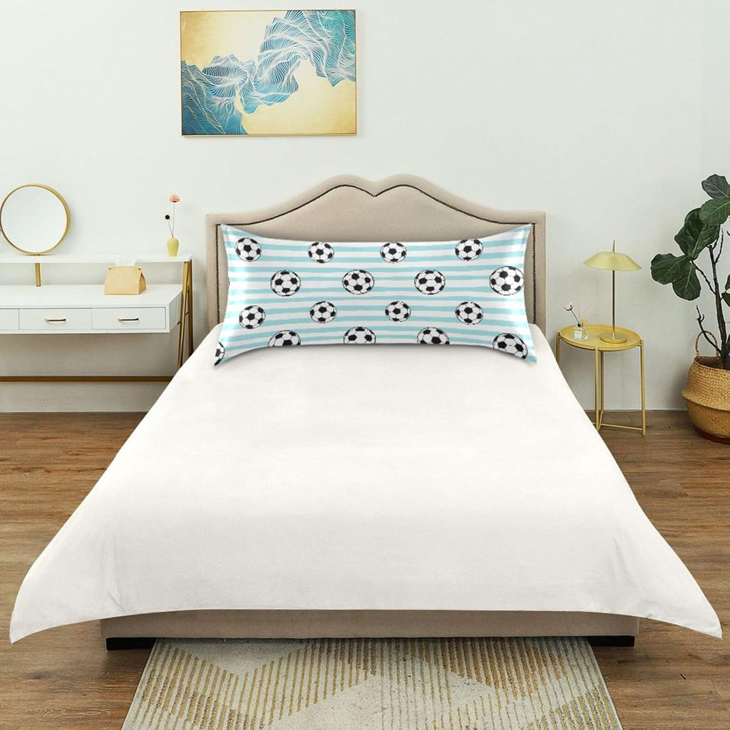 Soccer Blue Stripe Pillow Covers Silk Pillowcase for Hair and Skin Breathable Silky Soft Satin Pillowcase Queen Size Pillow Case for…