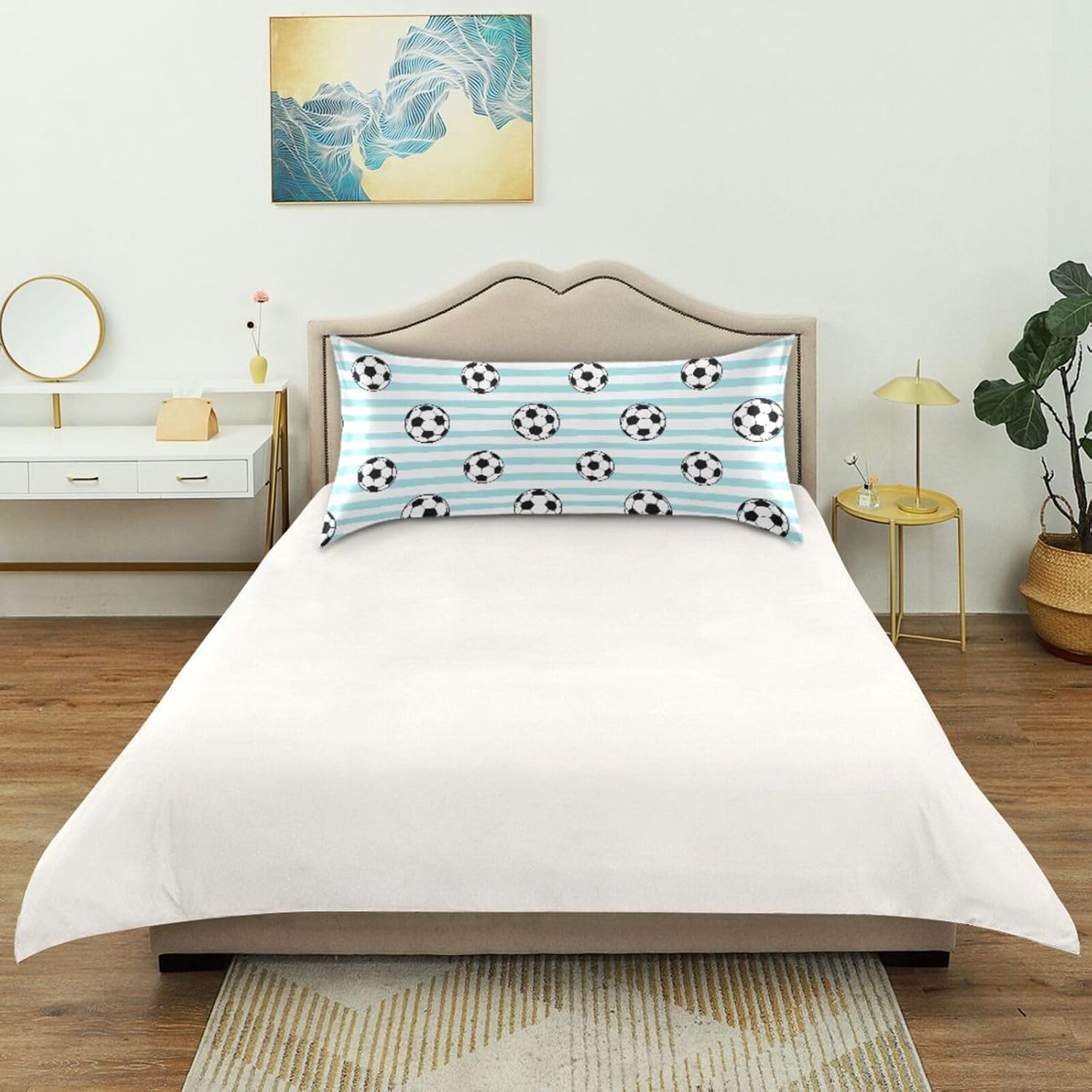 Soccer Blue Stripe Pillow Covers Silk Pillowcase for Hair and Skin Breathable Silky Soft Satin Pillowcase Queen Size Pillow Case for…