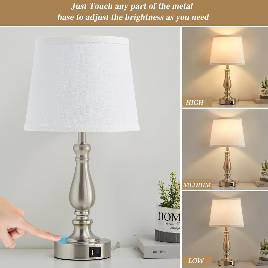 EJIAXIN Table Lamps for Bedrooms Set of 2 - Touch Bedside Lamps with USB C+A Ports, Dimmable White Nightstand Lamps for End Tables…