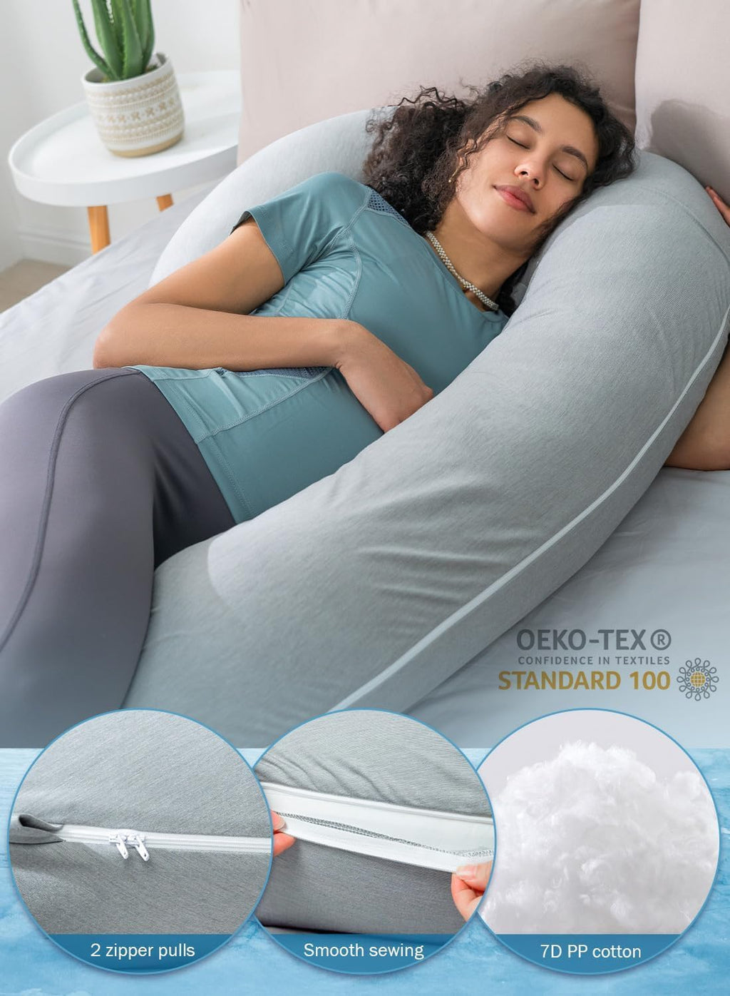 INSEN Cooling Pregnancy Pillow, Maternity Pillow with Soft Tencel Cover, C Shaped for Pregnant Women and Side Sleeping, Dark Gray
