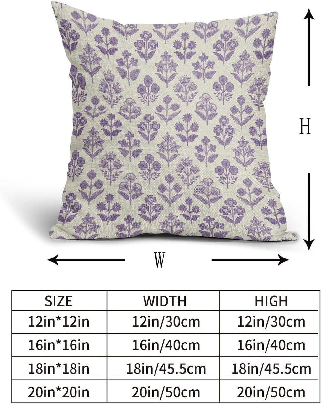 Purple Floral Pillow Covers 24x24 Inch Set of 2, Vintage Flower Block Decorative Throw Pillowcases Outdoor Farmhouse Cushion Covers…