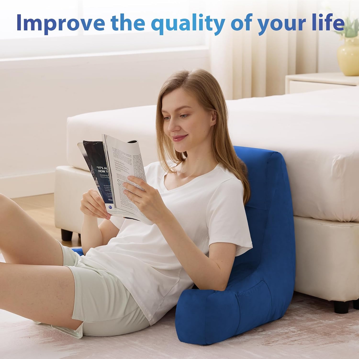 Ipynbap Reading Pillow with Arms for Adults, Back Pillow for Bed Sitting Up, Shredded Memory Foam Backrest Pillow with Pockets & Removable…