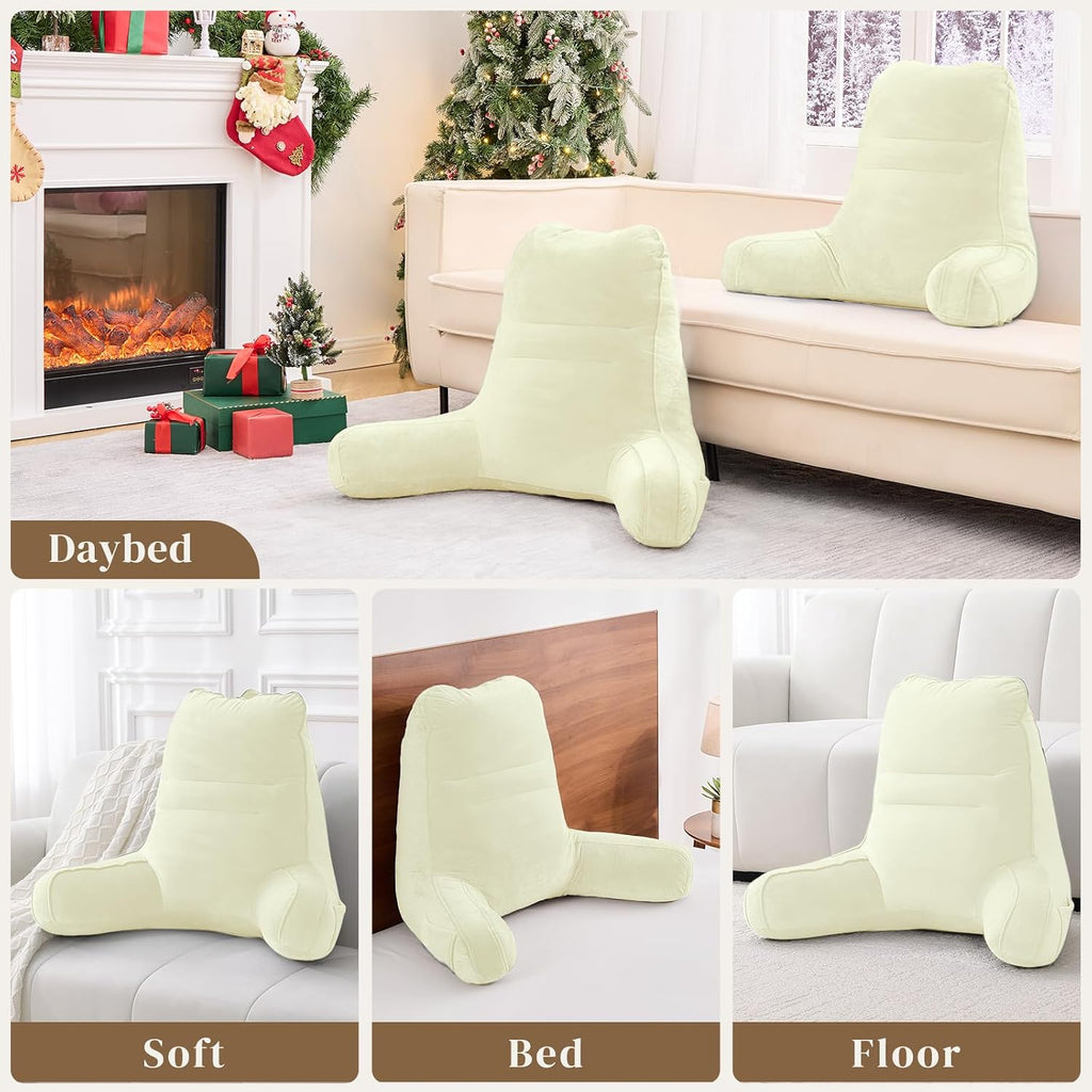 Sasttie Reading Pillow for Bed - 23 Inch, Back Pillow for Bed Sitting Up, Back-Rest Support Cushion with Side Pockets and Arms, Dorm Essent…