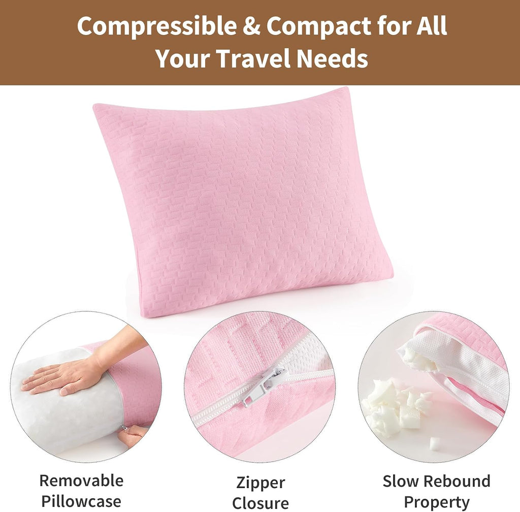Small Shredded Memory Foam Pillow, Camping Pillow Travel Pillow - Compressible Medium Firm, Breathable Cover, Ideal Backpacking Hiking…