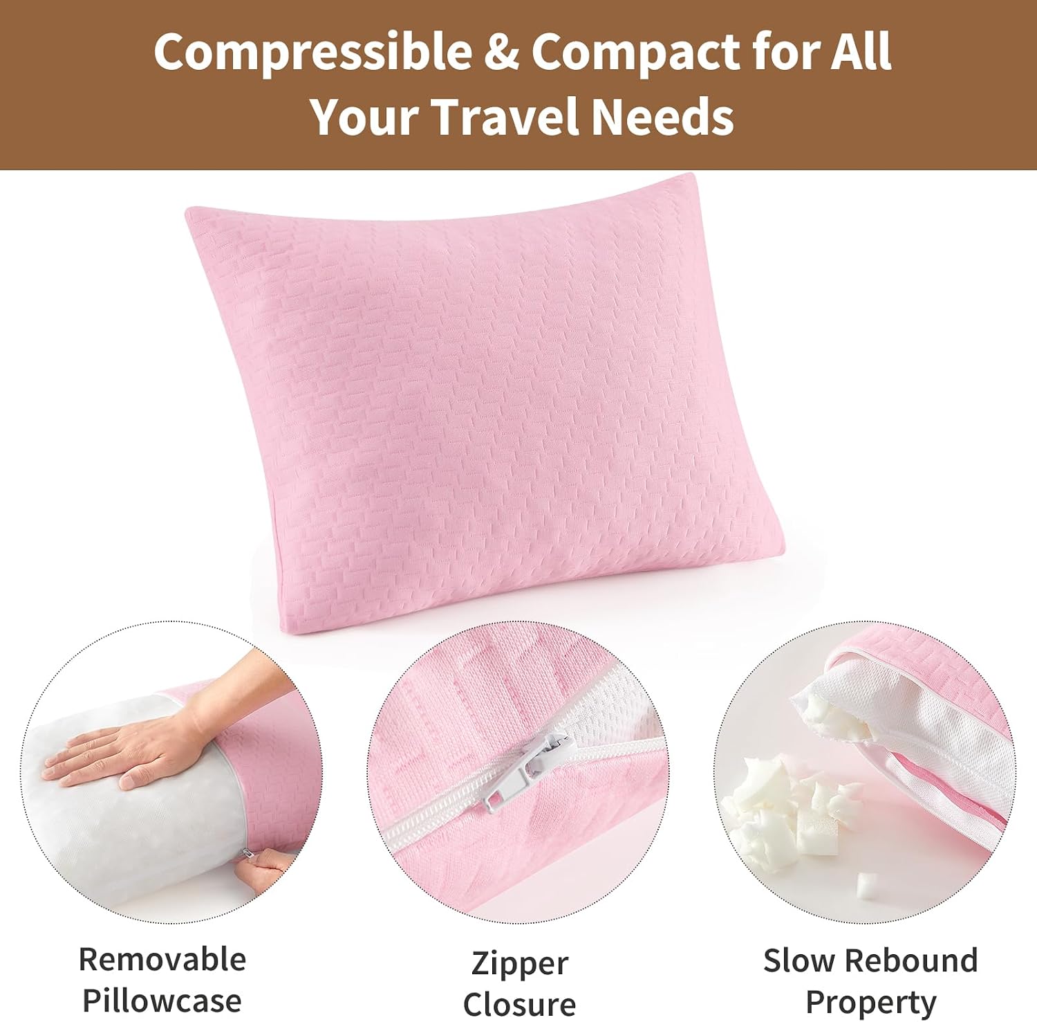 Small Shredded Memory Foam Pillow, Camping Pillow Travel Pillow - Compressible Medium Firm, Breathable Cover, Ideal Backpacking Hiking…