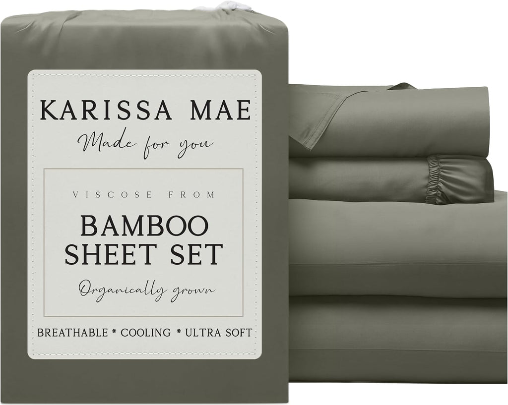 KARISSA MAE Pure Viscose from Bamboo Full Size Sheet Set | 100% FSC Certified | Luxuriously Soft | Cooling | 18" Deep Pocket w/Corner…