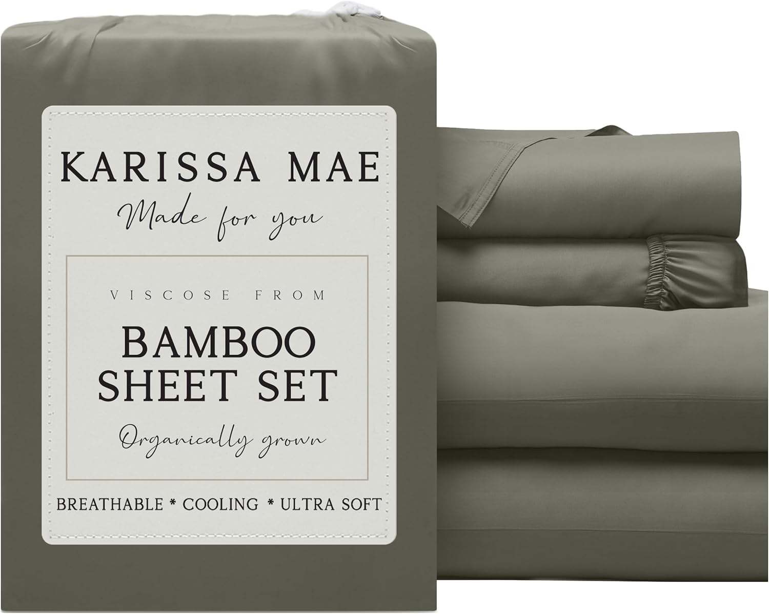 KARISSA MAE Pure Viscose from Bamboo Full Size Sheet Set | 100% FSC Certified | Luxuriously Soft | Cooling | 18" Deep Pocket w/Corner…