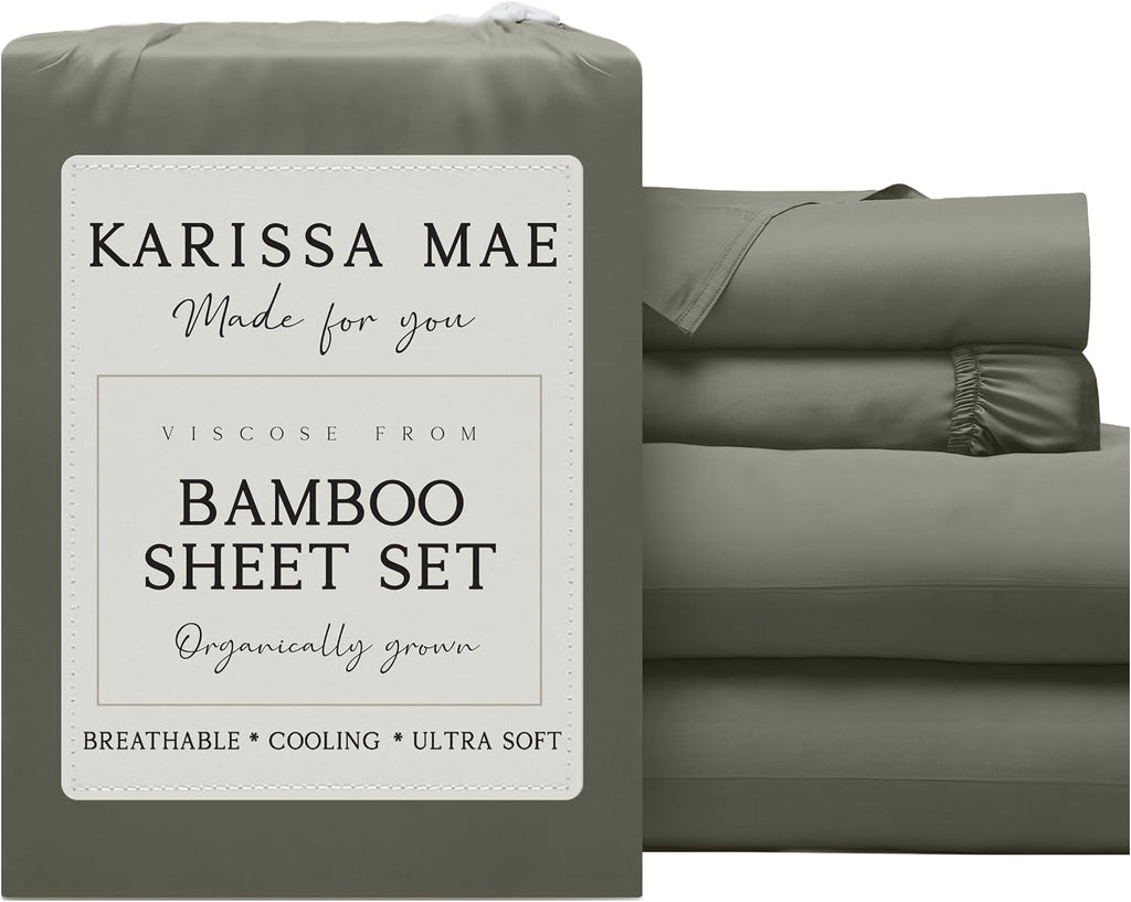 KARISSA MAE Pure Viscose from Bamboo Queen Size Sheet Set | 100% FSC Certified | Luxuriously Soft | Cooling | 18" Deep Pocket w/Corner…