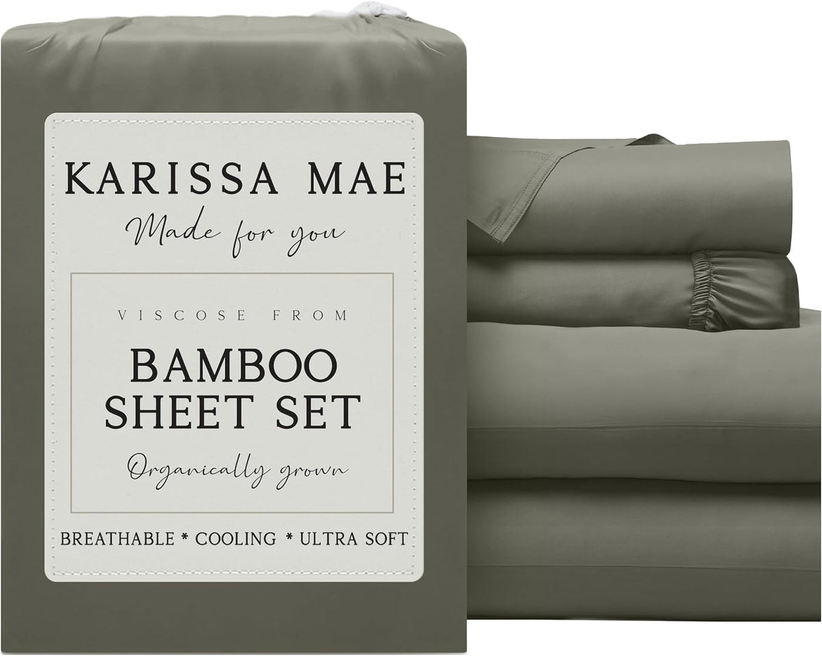 KARISSA MAE Pure Viscose from Bamboo King Size Sheet Set | 100% FSC Certified | Luxuriously Soft | Cooling | 18" Deep Pocket w/Corner…