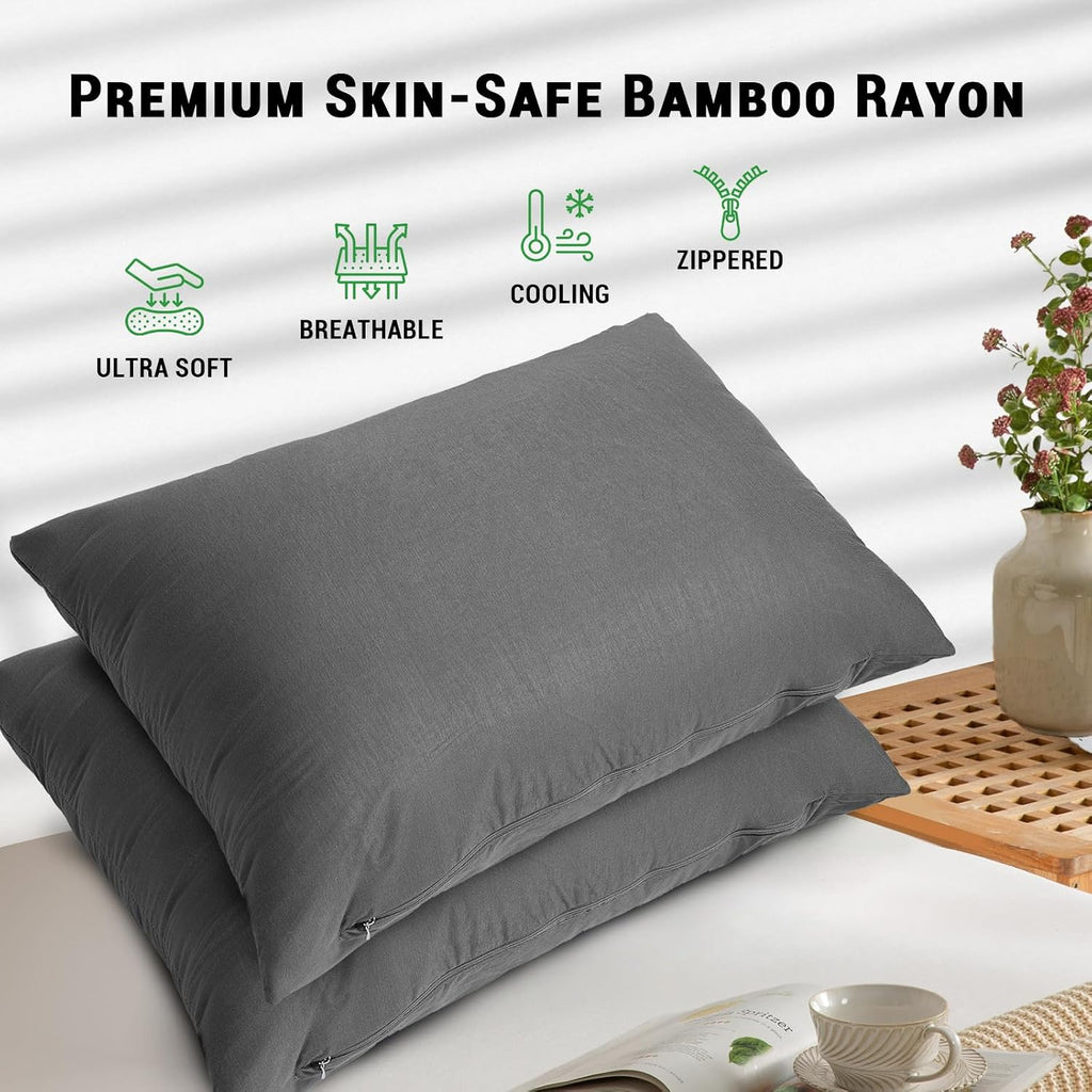 Gogreen Bamboo Rayon Waterproof Pillow Protector, Breathable Pillow Cover, Cooling Pillow Case Protector with Zipper, Super Soft Pillow Cas…