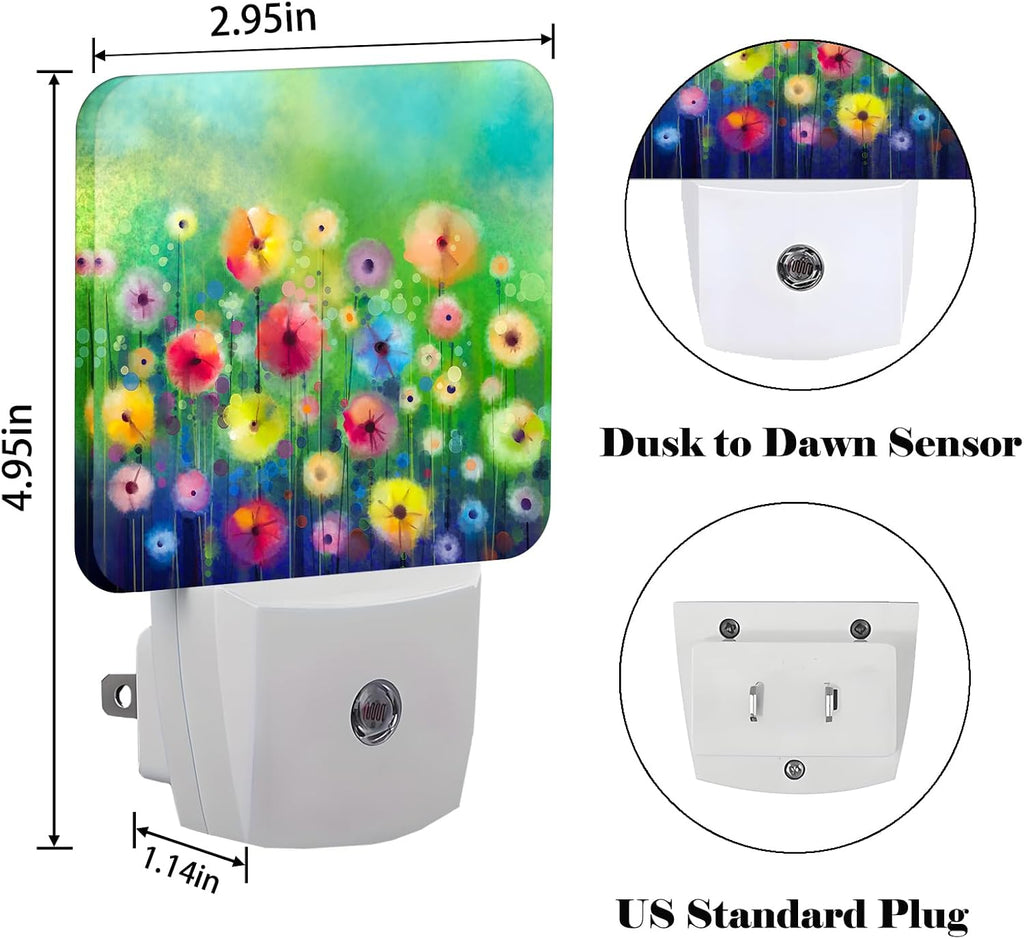Colorful Countryside Wildflowers Night Light, Plug Into Wall Decor for Stairway, Hallway, Kitchen, Dusk to Dawn Sensor Nightlights for…