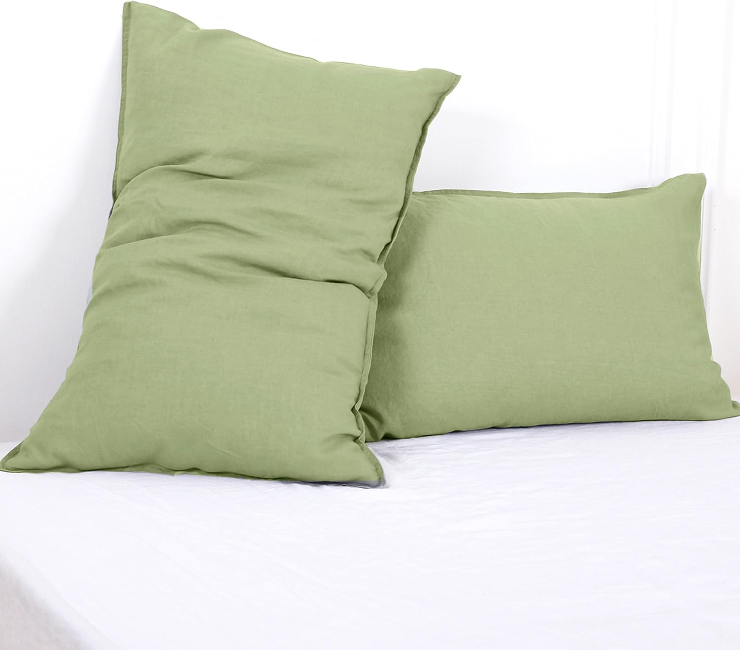 Simple&Opulence 100% Linen Pillowcases Basic Style Solid Color Set of 2, Queen Size Stone Washed Flax Pillow Cover Envelope Closure…