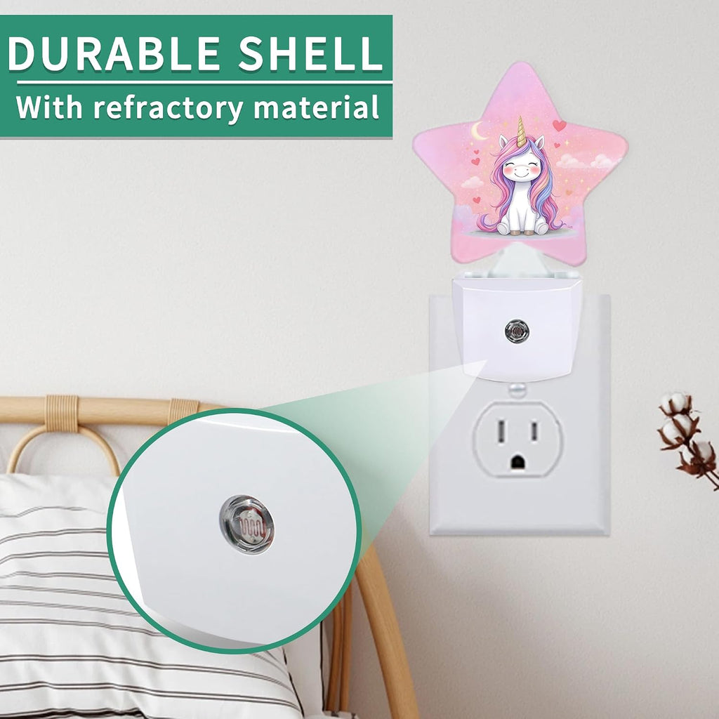 Star Night Light Plug in, Pink Unicorn Dusk to Dawn Sensor Night Light, Soft Glow Lamp for Kids Bedroom Nursery Hallway Bathroom, Energy…