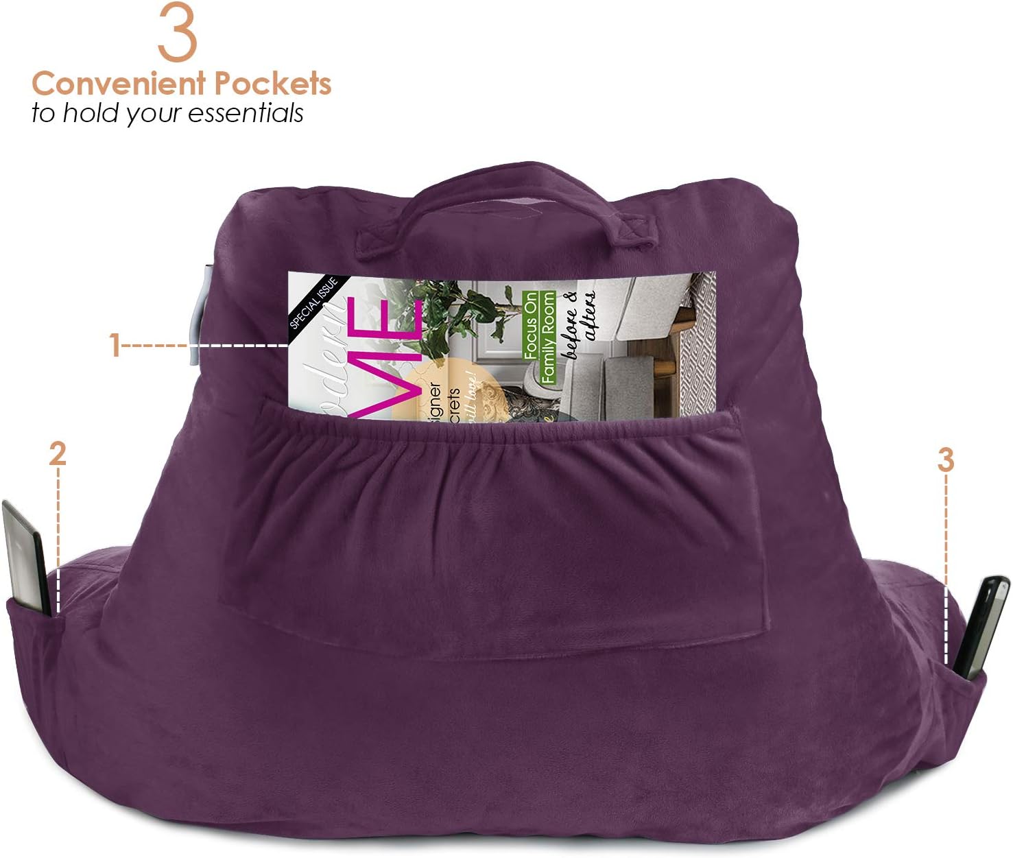 Nestl Reading Pillow with Shredded Memory Foam, Designed for Sitting Up in Bed and Couch, Back and Arms Adjustable Support for Adult &…