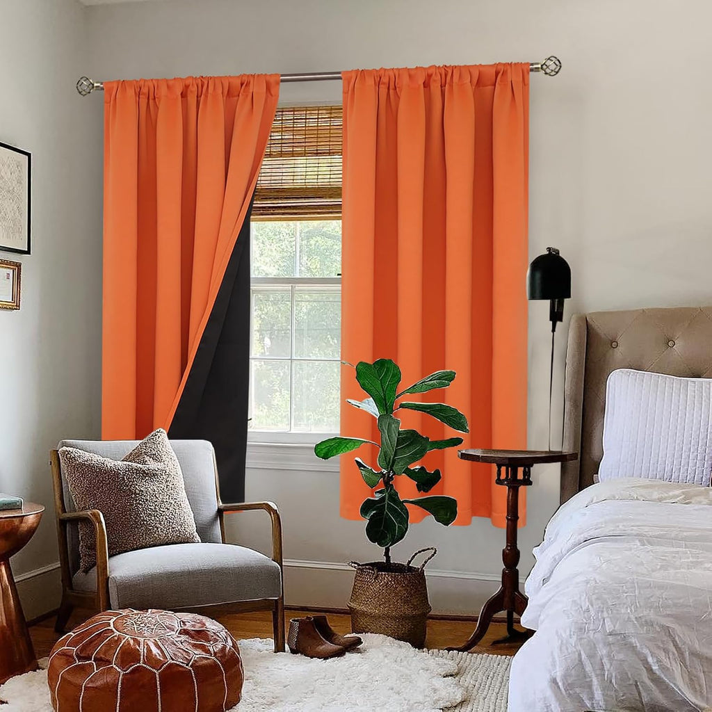 BGment Burnt Orange 100% Blackout Curtains for Bedroom, Fall Full Room Darkening Noise Reducing Living Room Curtains 63 Inch Length…