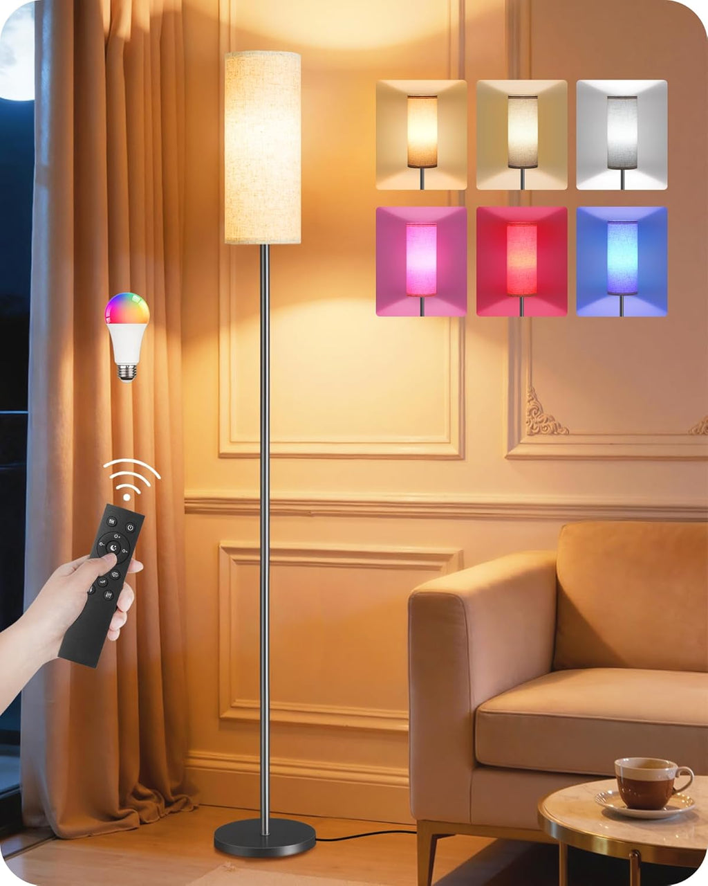Dimmable Floor Lamp for Living Room with RGB Colors, Color Changing Ambient Lighting, Corner Standing Lamp for Bedroom - Remote, Foot…