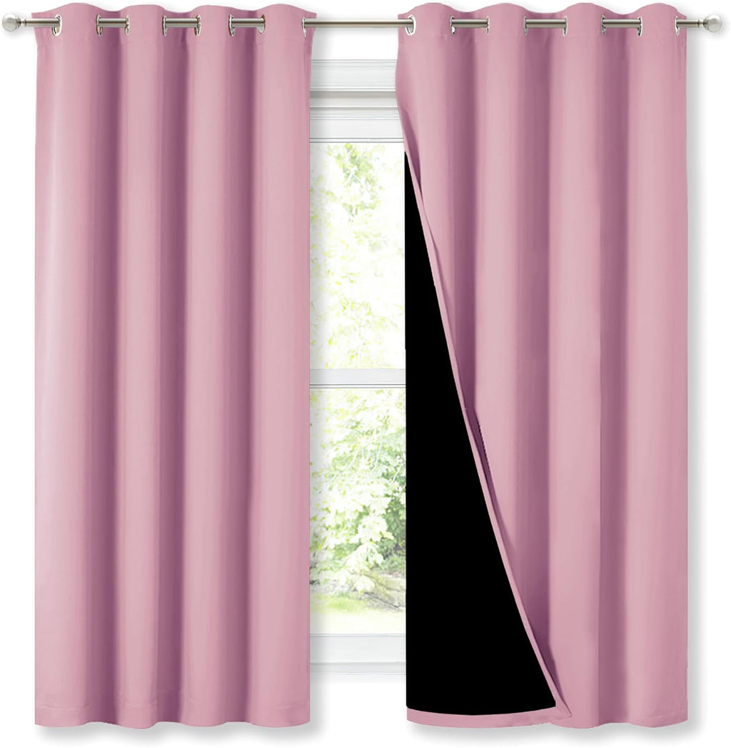 Nicetown 100% Blackout Curtains with Black Liners, Thermal Insulated Full Blackout 2-Layer Lined Drapes, Energy Efficiency Window Draperies…