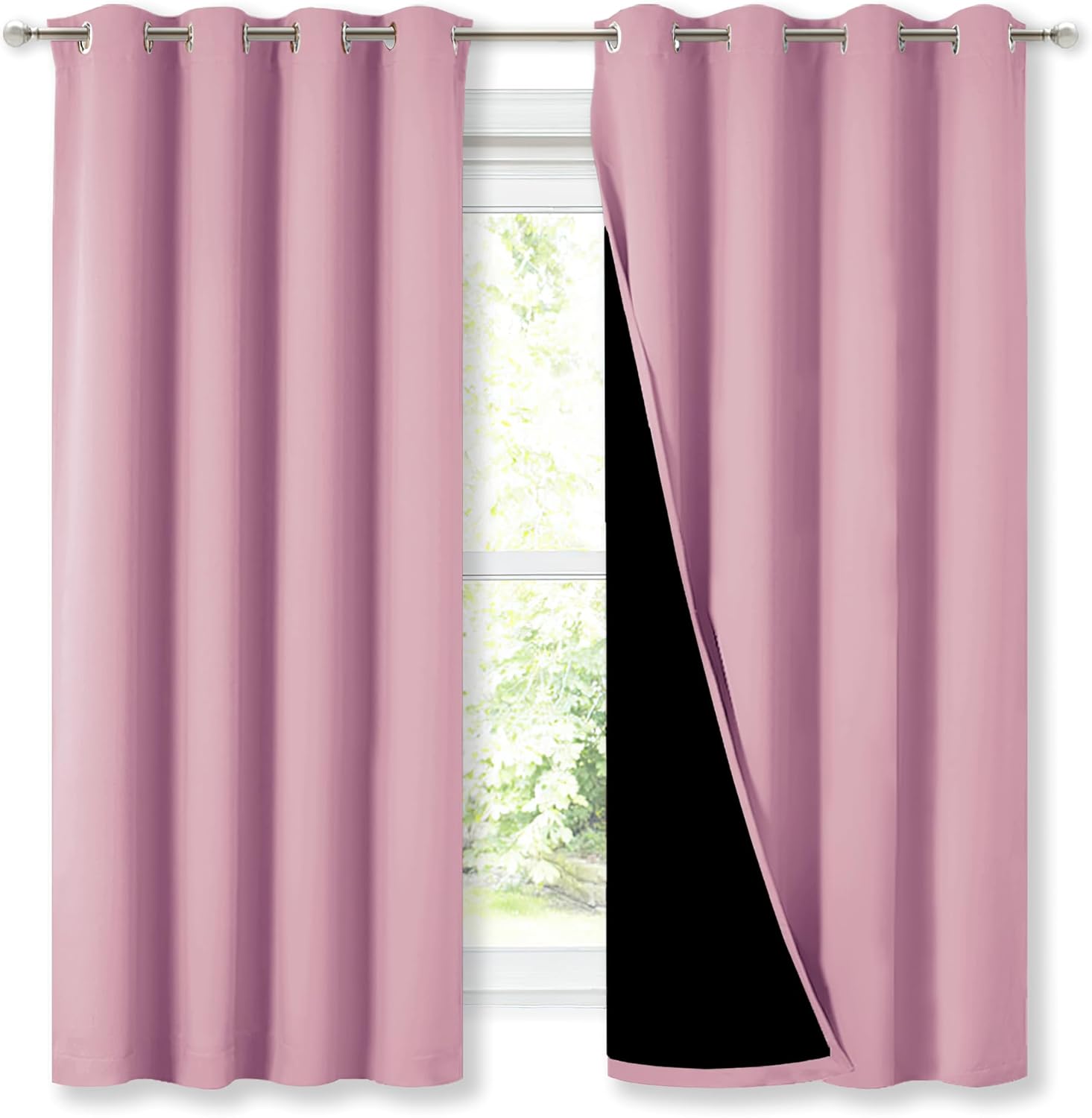 Nicetown 100% Blackout Curtains with Black Liners, Thermal Insulated Full Blackout 2-Layer Lined Drapes, Energy Efficiency Window Draperies…