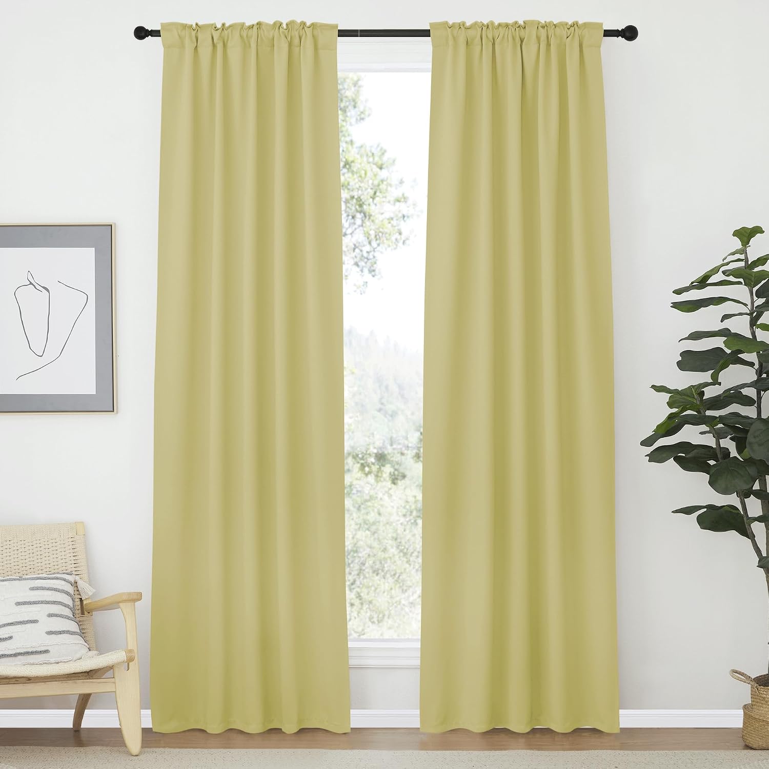 Nicetown Living Room Darkening Curtains - (Paler Yellow Color) W42 x L70, Set of 2, Home Decor Room Darkening Thermal Insulated Drapery Pan…