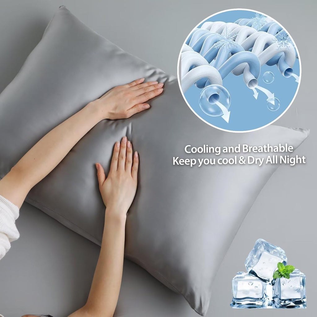 ShunjieHome 4 Pack Cooling Pillow Cases, Viscose Derived from Bamboo Pillow Protectors Queen Size Set of 4, 400 Thread Count Soft Silky Brea…