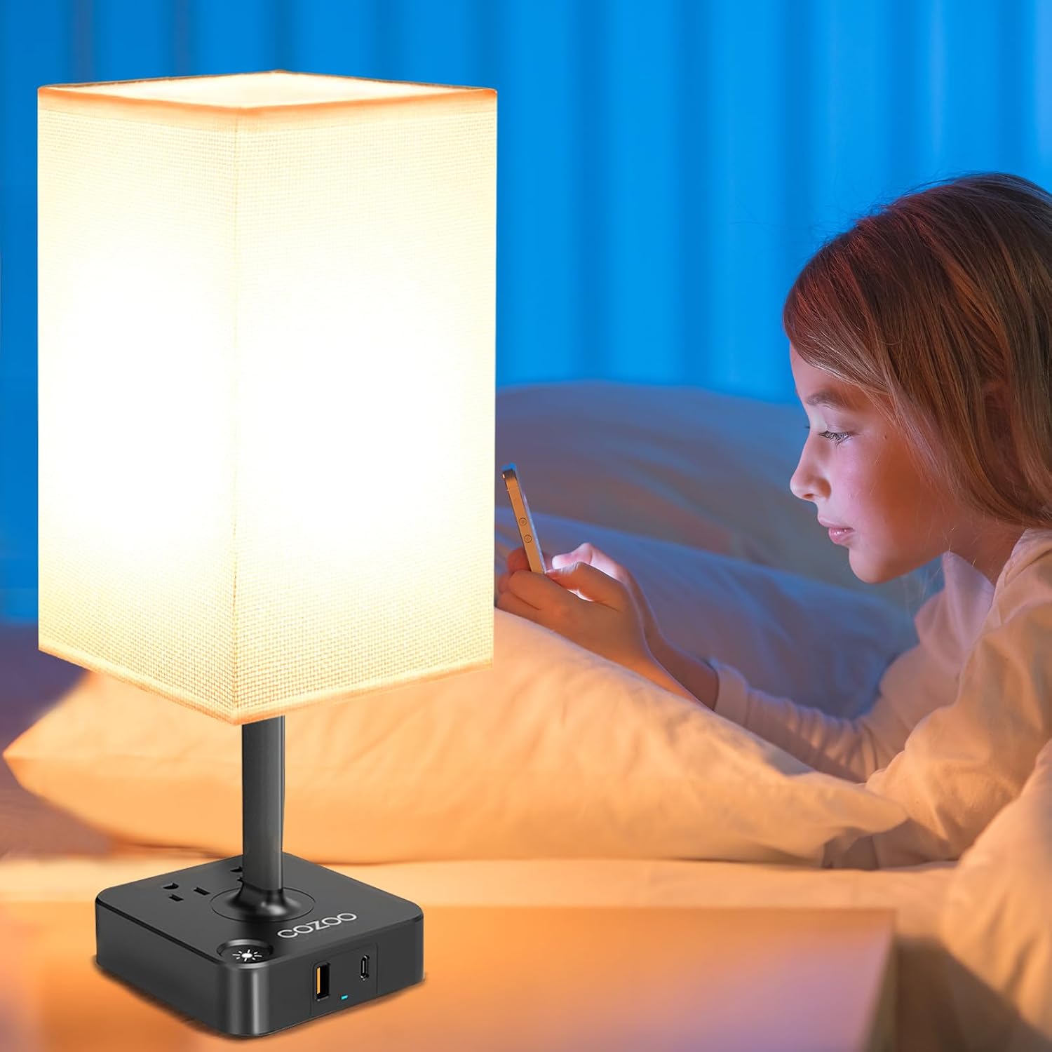 Table Lamp Dimmable cozoo USB Bedside Table Desk Lamp with 2 USB Charging Port(A+C) 2 Outlet, Nightstand Lamp with Charger Base White…