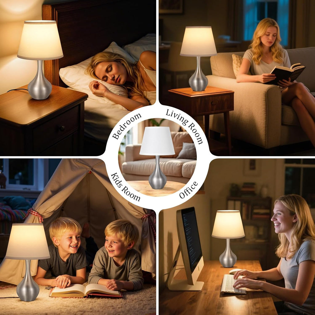 Seealle Touch Table Lamp for Bedroom, 3-Way Dimmable Small Bedside Lamps for Night Stands with Wires, Silver Desk Lamp for Kids Room…